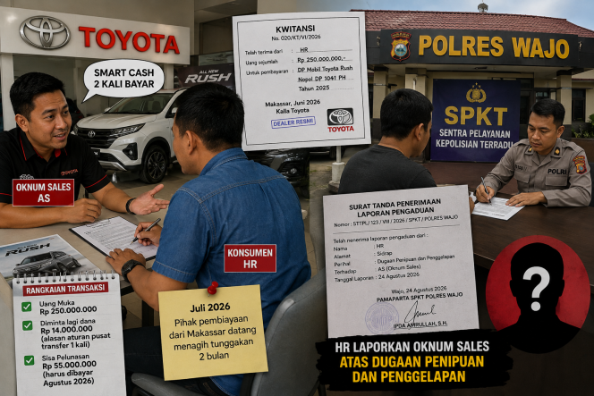 
 Oknum Sales Mobil Dilaporkan ke Polres Wajo atas Dugaan Penipuan dan Penggelapan